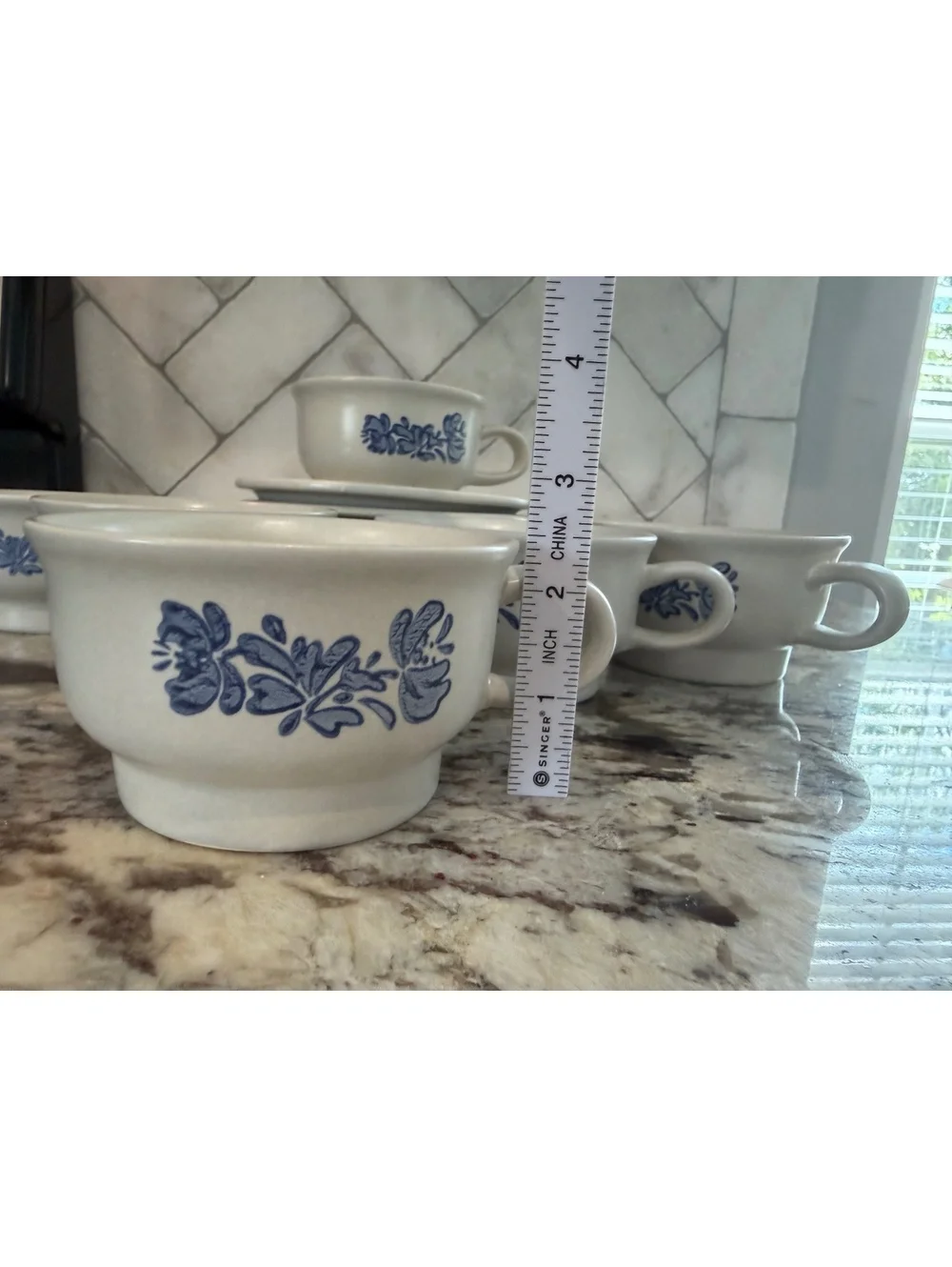 Pfaltzgraff Blue Floral Stoneware Tea Cups and Saucers Set of 6